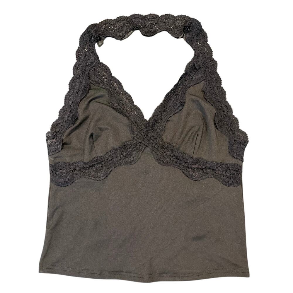 NWT Edikted Black Satin Lace Halter Top, Size Medium, Y2K